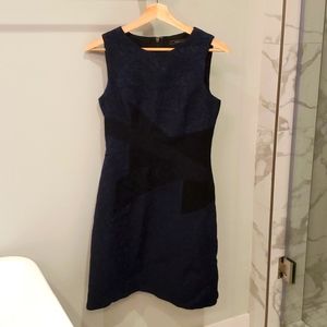 Dress - Navy Blue with Black Lace Overlay